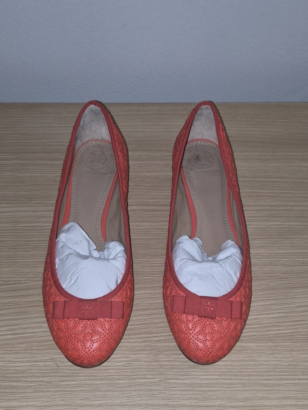 Tory Burch Coral Quilted Ballet Flats with Bow